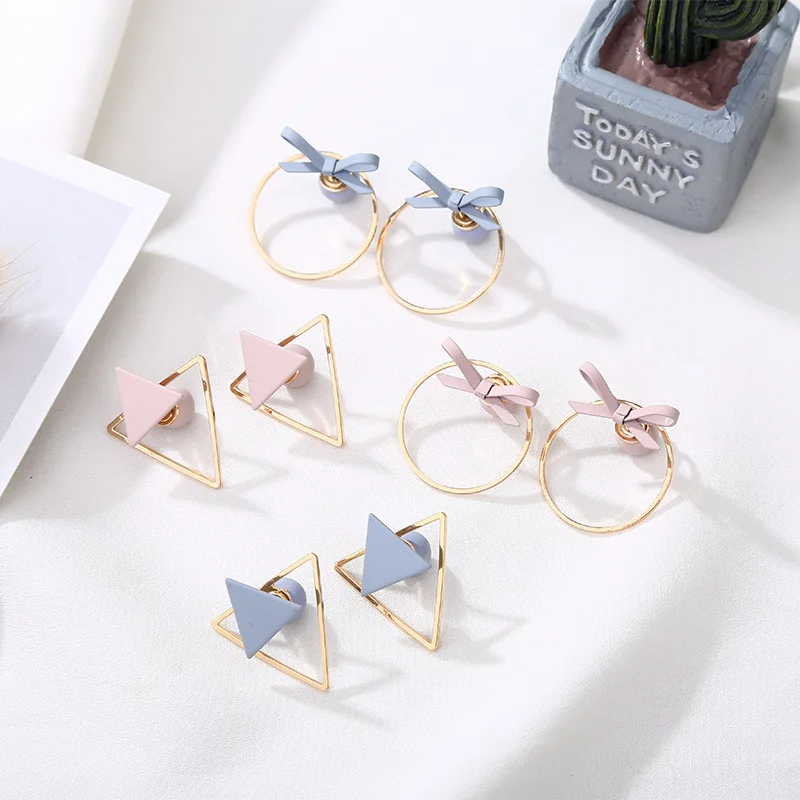 8 сезонов Kawaii геометрический круглый треугольный лук висячие серьги для женщин