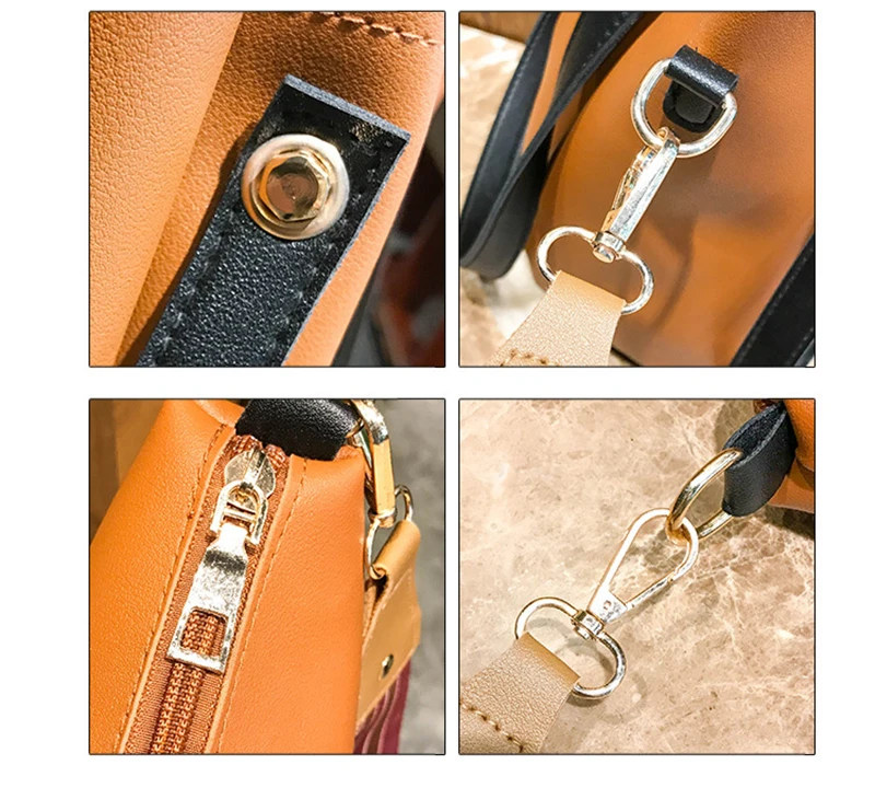 Fashion 4 Pcsset Women Composite Handbag Ribbon Shoulder Crossbody Bucket Bag Totes Large Capacity Casual Female Shopper SS3511 (8)