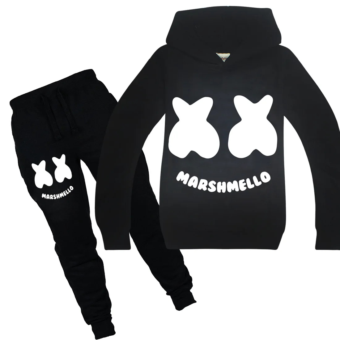 

DJ Marshmello pants + long sleeve suit boy clothing jacket spring and autumn hooded sweater suit children's T-shirt 6-14Y