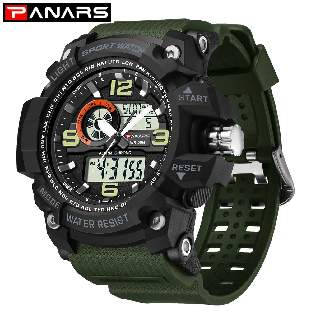 

PANARS Outdoor Watch Digital Sport Watches For Men Analog Dual Display Shockproof Waterproof LED Watch Men Alarm Wristwatch Mens
