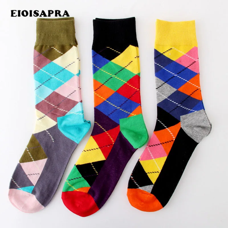 

[EIOISAPRA]Happy Argyle Business Socks Colorful Pattern Meias Mens Professional Skateboard Socks Calcetines Hombre Funny Socks