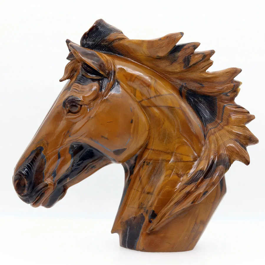 

7.6"Gold Tiger's eye Carved Crystal Horse Skull Crystal Realistic Crystal Healing Furnishing Articles Figurine TA67