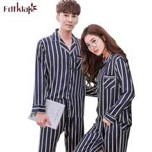 Fdfklak, новинка, комплект пижам для пар, полосатая Пижама, женская шелковая атласная пижама с длинным рукавом, Женский Мужской домашний костюм, Пижама