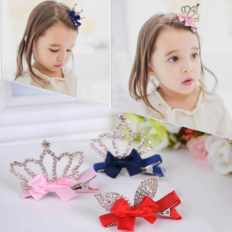 

Sweet Princess Hair Pins Cute Girls Shiny Crown Rhinestone Children Rabbit Ears Barrettes Crystal Hair Clip Hair Accessories
