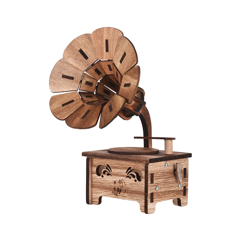 Buy Wooden DIY Music Box Mini Phonograph Shaped Classical Melody Birthday