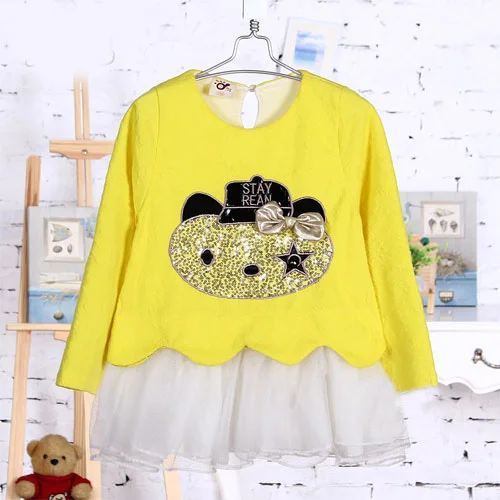 

Spring Novelty Design Character Pattern Baby Girls Long Sleeve Mesh Ball Gown Dress 5997