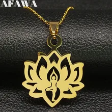 Collier en acier inoxydable Lotus de YOGA pour femmes, chaîne dorée, bijoux, N18562, 2021