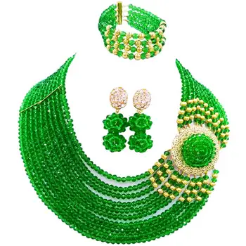 

Classic Green African Nigerian Women Wedding Beads Necklace Crystal Jewelry Sets 10C-DPH-11