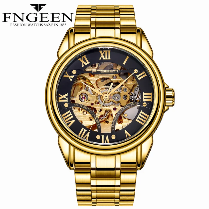 Fashion Hollow Automatic Mechanical Watch Waterproof Leather Belt Men's Gold Watch Business Pointer Couple Watches ZF9776