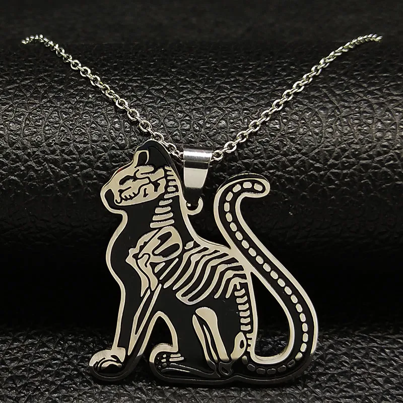 Черное серебряное массивное ожерелье из нержавеющей стали для женщин готические ожерелья с котом Подвески Ювелирные изделия gargantilla N18749