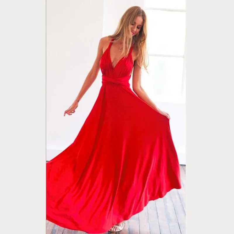 

Summer Sexy Dress Women Red Beach Long Bandage Multiway Convertible Dress Infinity Wrap Robe Boho Maxi Dress Wrap Vestido QC511