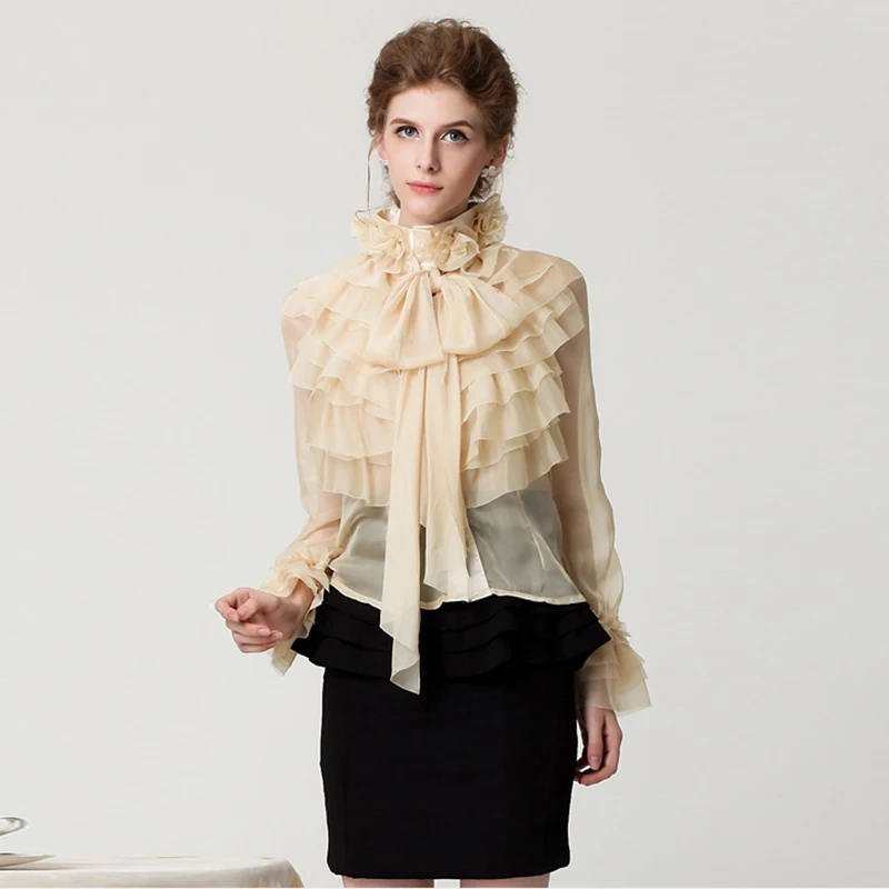 

HIGH QUALITY New Fashion 2019 Designer Shirt Women's Long Sleeve Bow Cascading Ruffle Blouse Shirt Top
