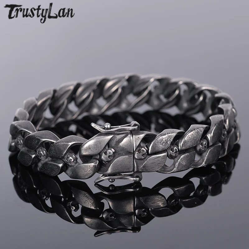 Мужской браслет с черепом TrustyLan Панк Рокер тяжелый черный цвет сплошной из