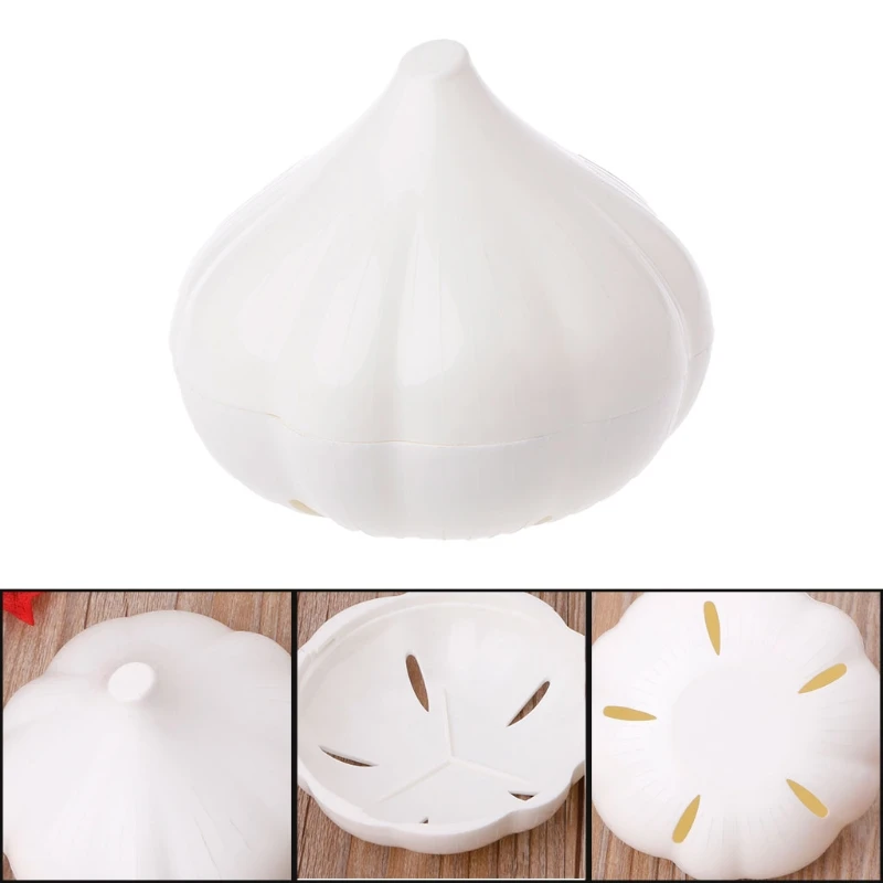 Garlic Container Food Storage Box Holder Unique Bulb Shaped Kitchen
