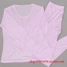 Осенний и зимний женский Шелковый комплект нижнего белья из шелка тутового шелкопряда, двустороннее трикотажное шелковое нижнее белье с круглым вырезом