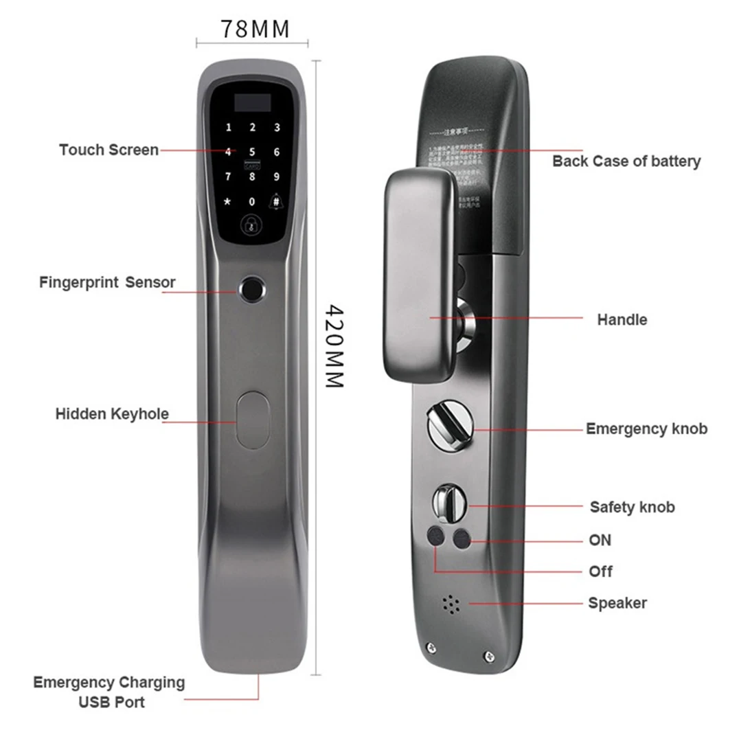 Электрический умный дверной замок отпечатков пальцев FPC биометрический полупроводниковый датчик с порт зарядки Micro USB дверной звонок Сигнализация батарея