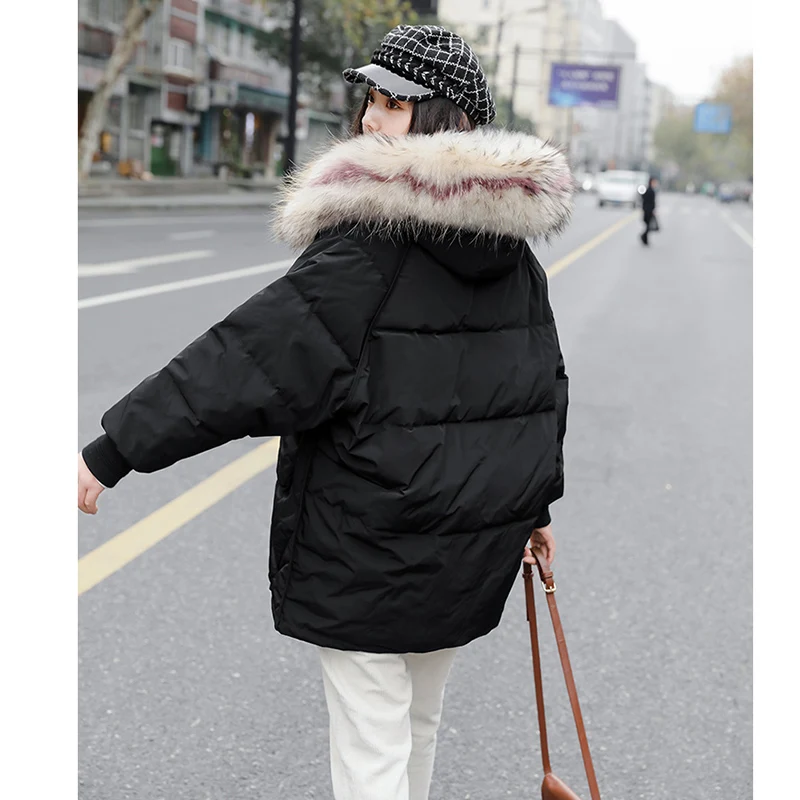 FTLZZ Women Winter Jackets White Duck Down Large Natural Raccoon Fur Hooded Parkas Warm Female Down Coat Snow Outwear