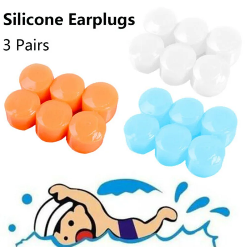 3 Pairs Waterproof Reusable Silicone Earplugs for Swimming Showering Bathing Surfing Snorkeling and Other Adults Water Sports Swimming Ear Plugs