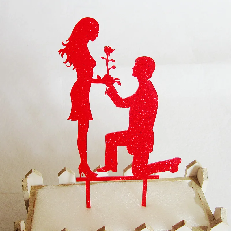 Marry Me Acrylic Wedding Cake Flag Topper Gold Red Bridal Cake Flags For Wedding & Anniversary Party Cake Baking Supplies