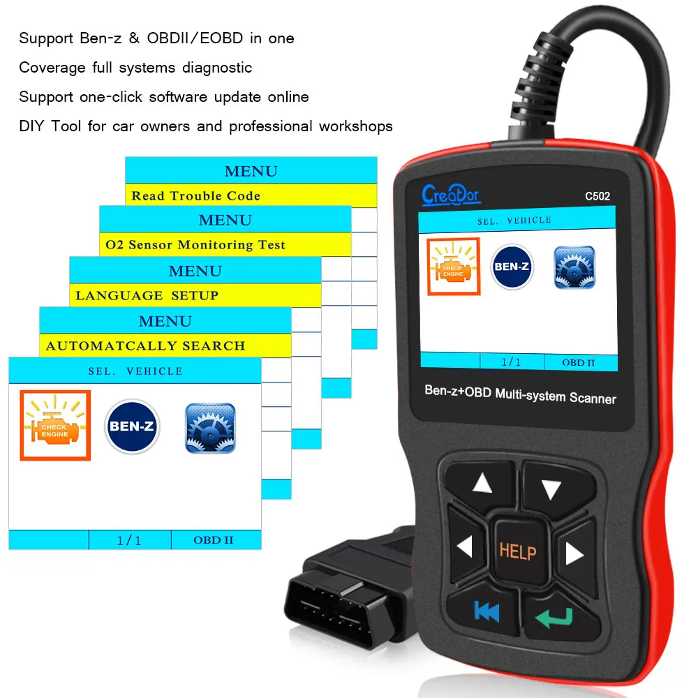 CREATOR C502 OBD 2 Автосканер считыватель кода для Mercedes Benz W211 W203 W124 OBD 2 автомобиля диагностический сканер автомобильный диагностический инструмент