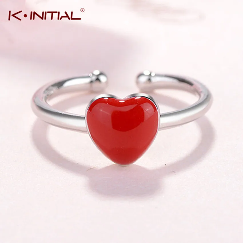 

Kinitial Fashion Love Heart Ring Women Silver Adjustabele Jewelry Oil Red Heart Rings for Girls Kids Xmas Gift Bague Bijoux