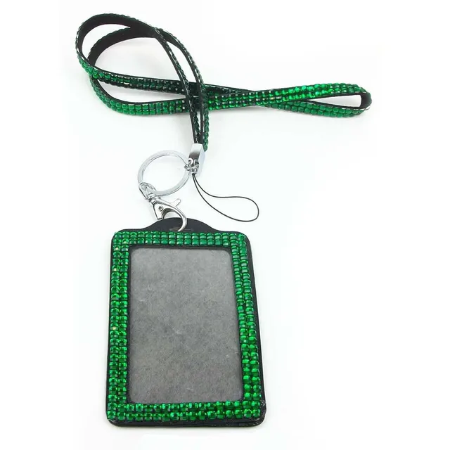 rhinestone bling crystal custom lanyard vertical id badge holder