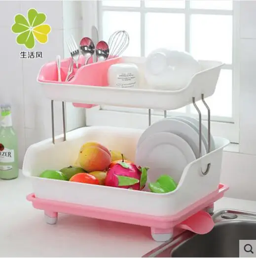 

Kitchen double drain rack plastic cupboard rack dish rack tableware storage rack drying rack