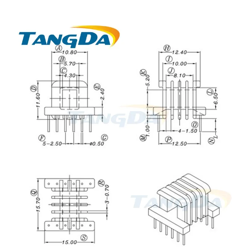 Esqueleto da Bobina Magnético + Magnetismo 6 + 6 Tangda Núcleo Soft Ferrite Magnético Pin 12 p Transformadores 4 Slot Ee16 ee