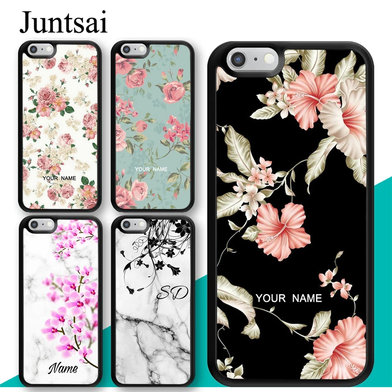 

Juntsai FLORAL PERSONALISED NAME Rose Flowers Phone Case For Apple iPhone X XR XS MAX 8 7 Plus 6 6s 5s TPU Case Back Cover Capa