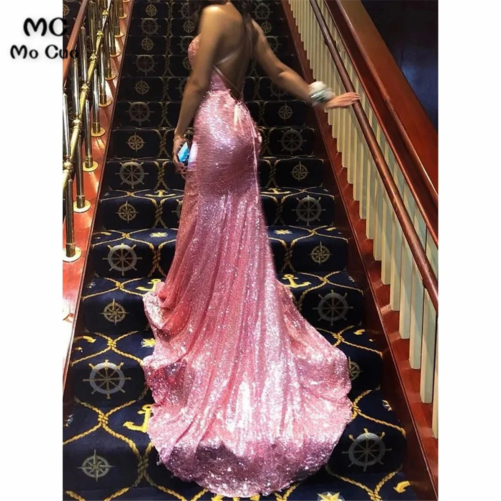 

Mermaid Backless Prom dresses with Sequined long graduation dresses Ruffles Evening Prom Dress for Women Custom Made