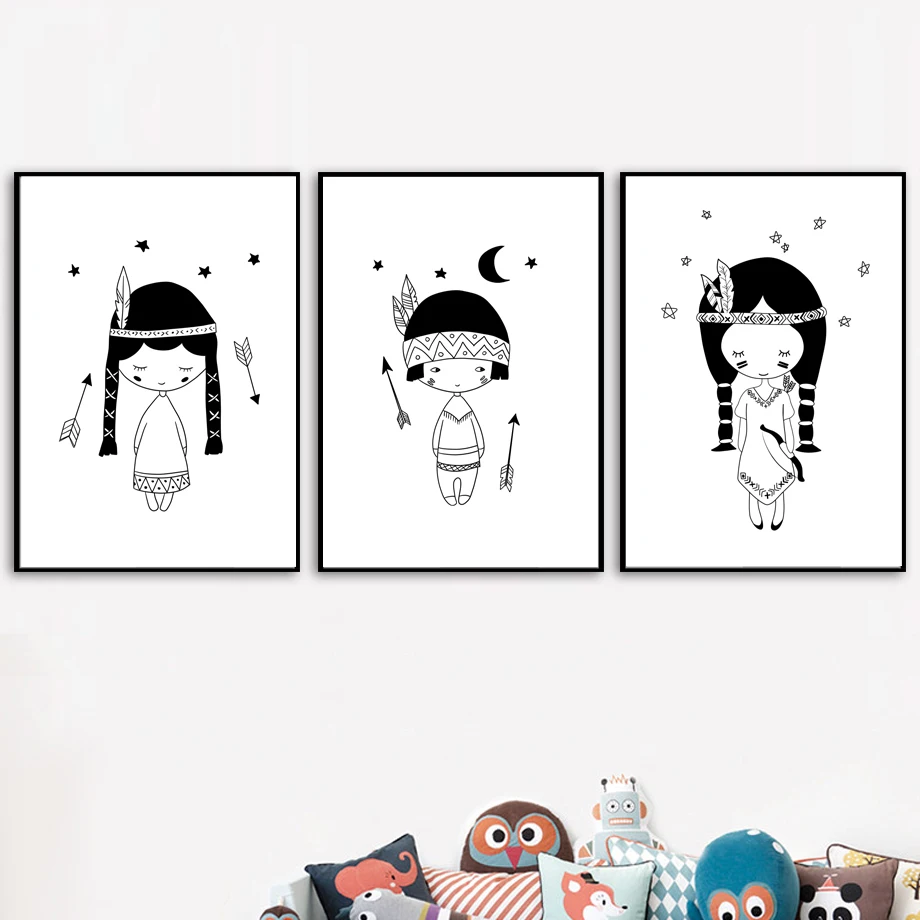 

Native Bowman Nordic Poster And Prints Wall Art Canvas Painting Black White Wall Pictures Kids Bedroom Baby Girl Room Home Decor