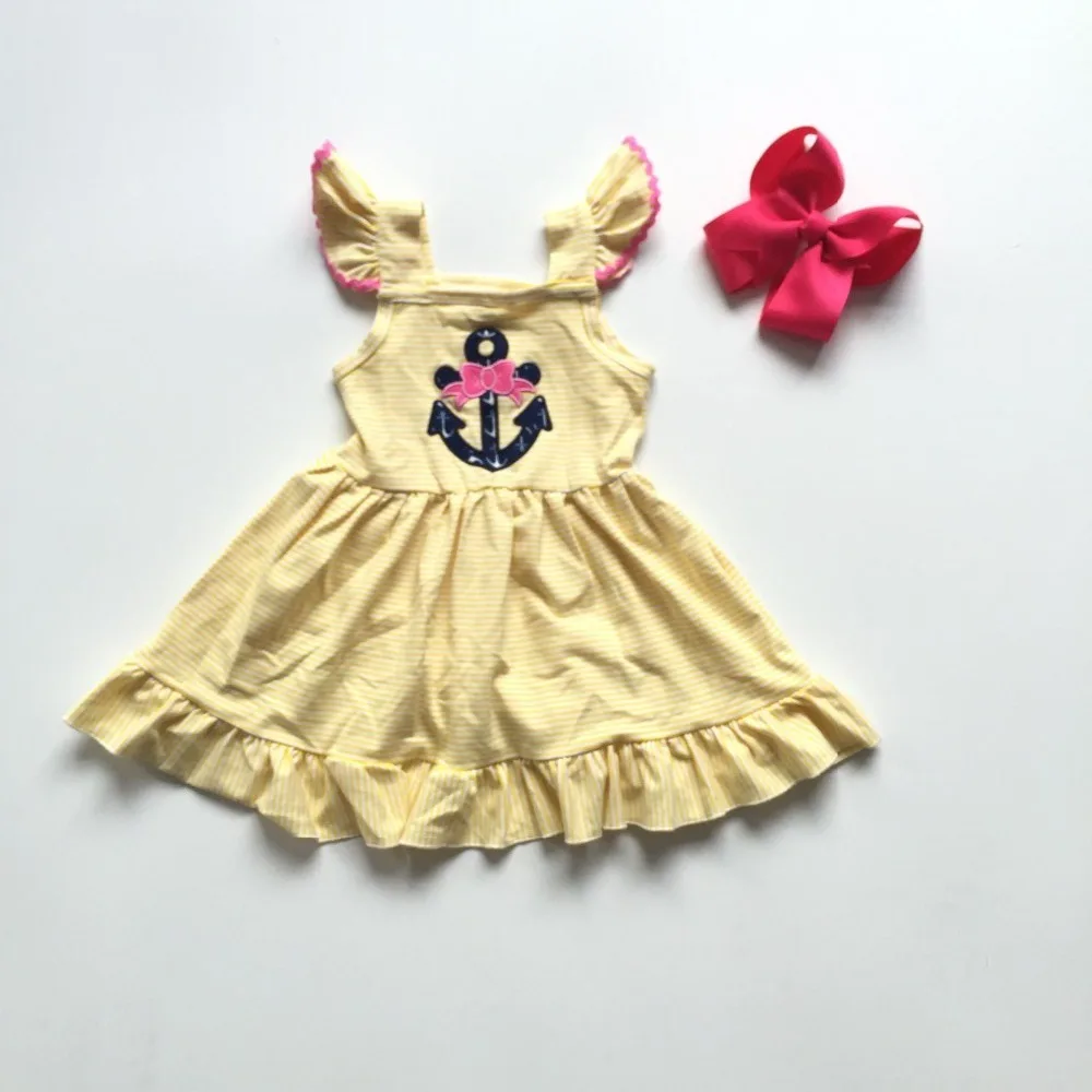 

baby girls summer dress sailor dress pear yellow clothing girls milk silk dress with bow wholesale