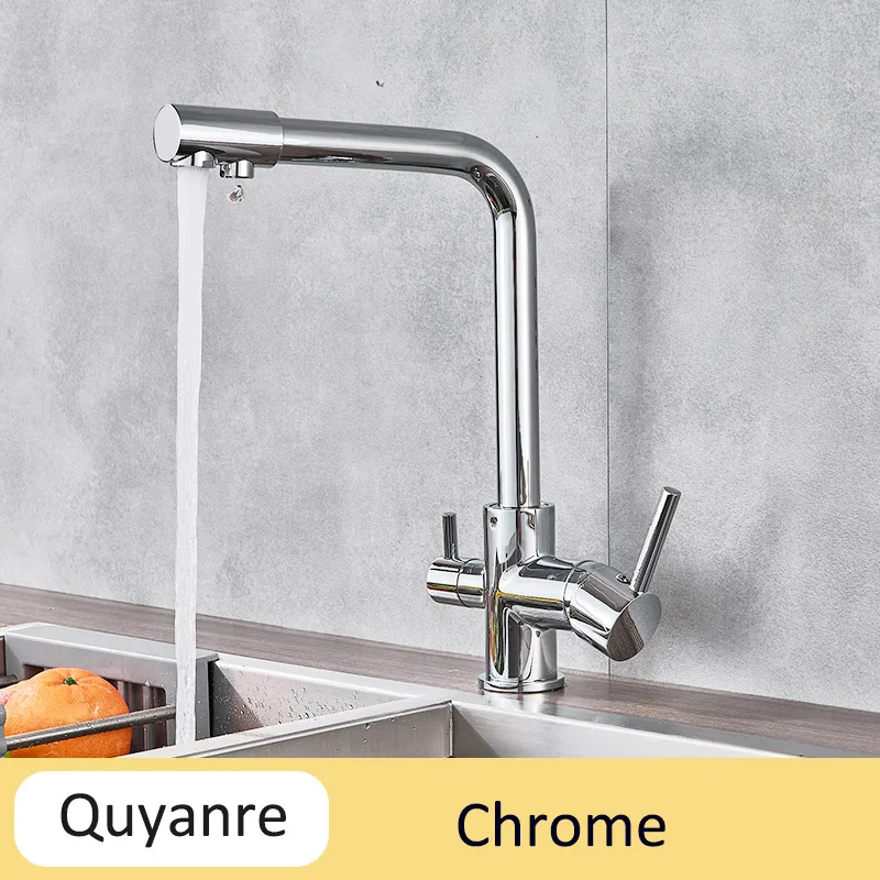 Chrome Quyanre, хромированные краны для водяного фильтра, смесители для кухни, смеситель для питьевой воды, фильтр, 3 способа, кухонный кран, кран для раковины, смеситель для воды H/C - Цвет: Chrome