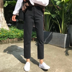 Las mujeres de cintura alta negro recto nueve pantalones japonés Harajuku estilo casual de moda salvaje chicas de la Universidad de la calle tendencia pantalones de algodón Las mujeres de cintura alta negro recto nueve pantalones japonés Harajuku estilo casual de moda salvaje chicas de la Universidad de la calle tendencia pantalones de algodón