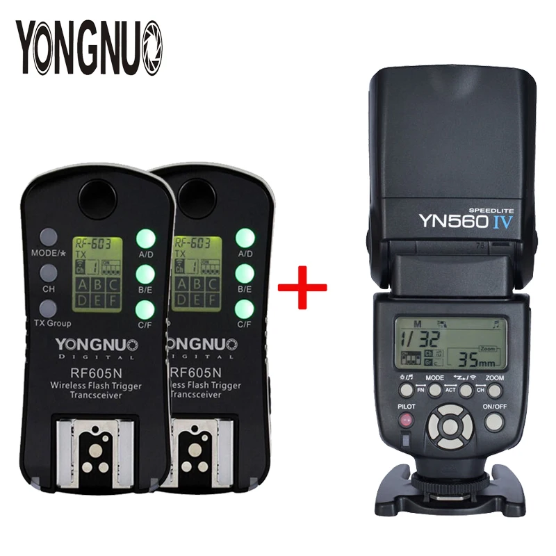 YONGNUO YN560 IV yn560iv мастер ведомой вспышки Speedlite+ 2* rf-605n rf605 ЖК-дисплей Беспроводной вспышка триггера для цифровых зеркальных фотокамер Nikon цифровые камеры