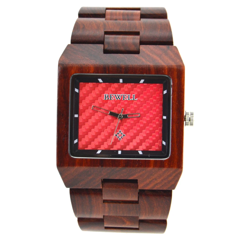 

BEWELL Luxury Brand Wooden Watches for Men Square Dial All Wood Strap Simple and Dress Watch for Male with Paper Gift Box 016A