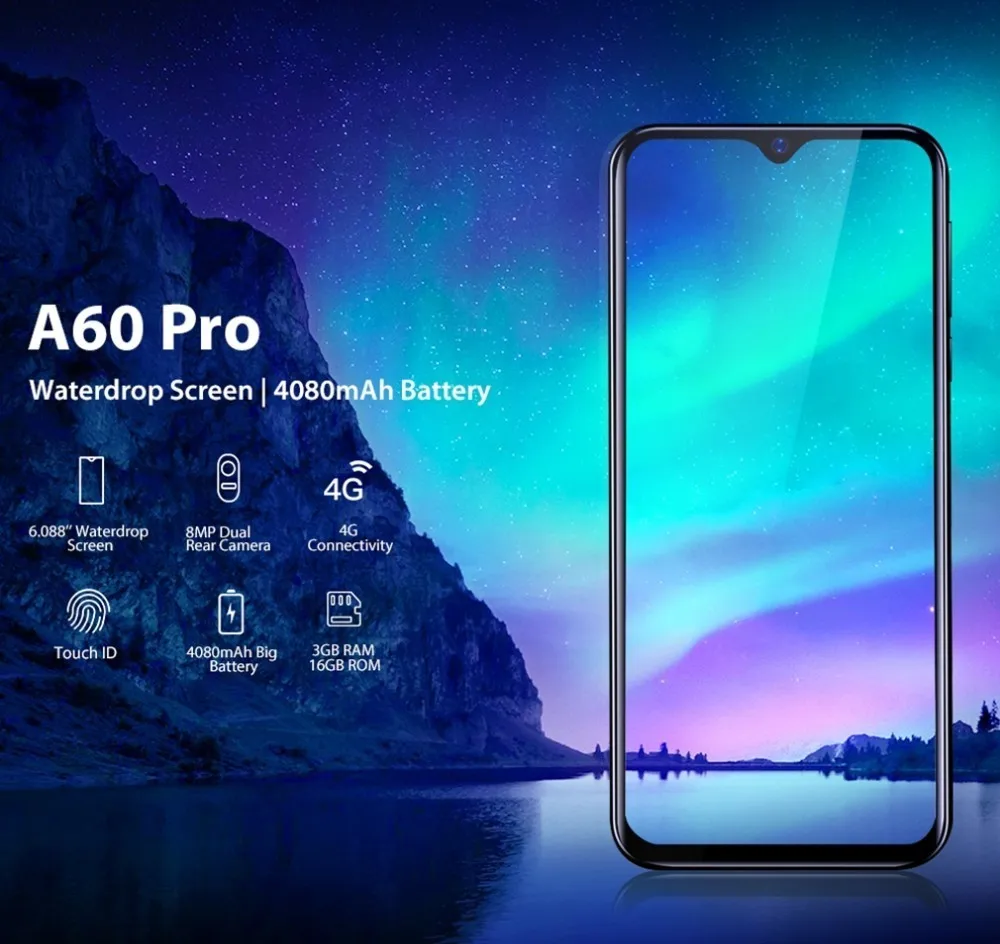 Blackview A60 Pro Android телефон дешевый 6,08" экран капли 4G LTE 4080 мАч Android 9,0 3 Гб ram двойная задняя камера Сотовый телефон