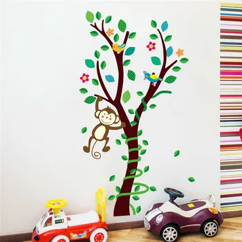 

Cartoon Animals Monkey Flower Tree Forest Wall Stickers Diy Home Decorations Kids Nursery Mural Art Poster Pvc Bedroom Decals