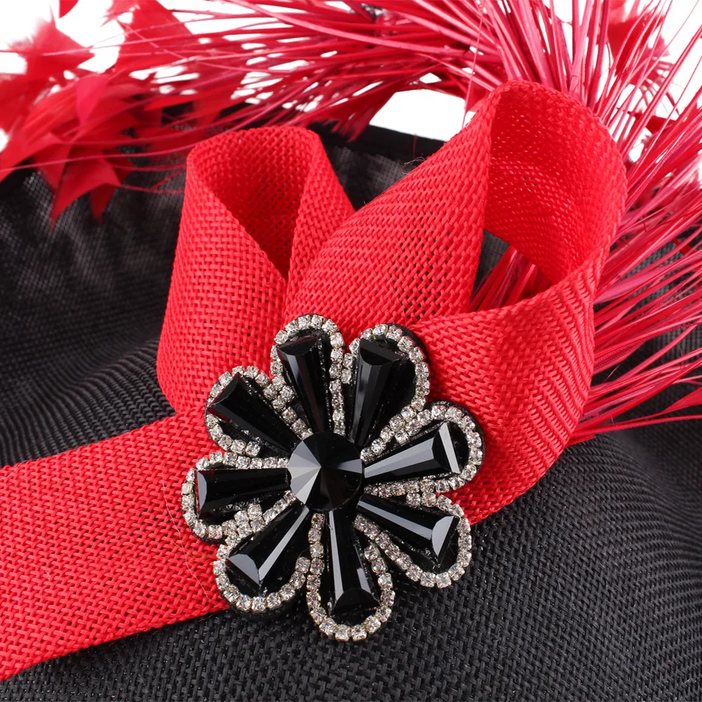 Elegant Women Church Party Fascinator Hair Accessory Wedding derby church Clip Hat Flower Lady Red Feathers Wedding Decor XMF68