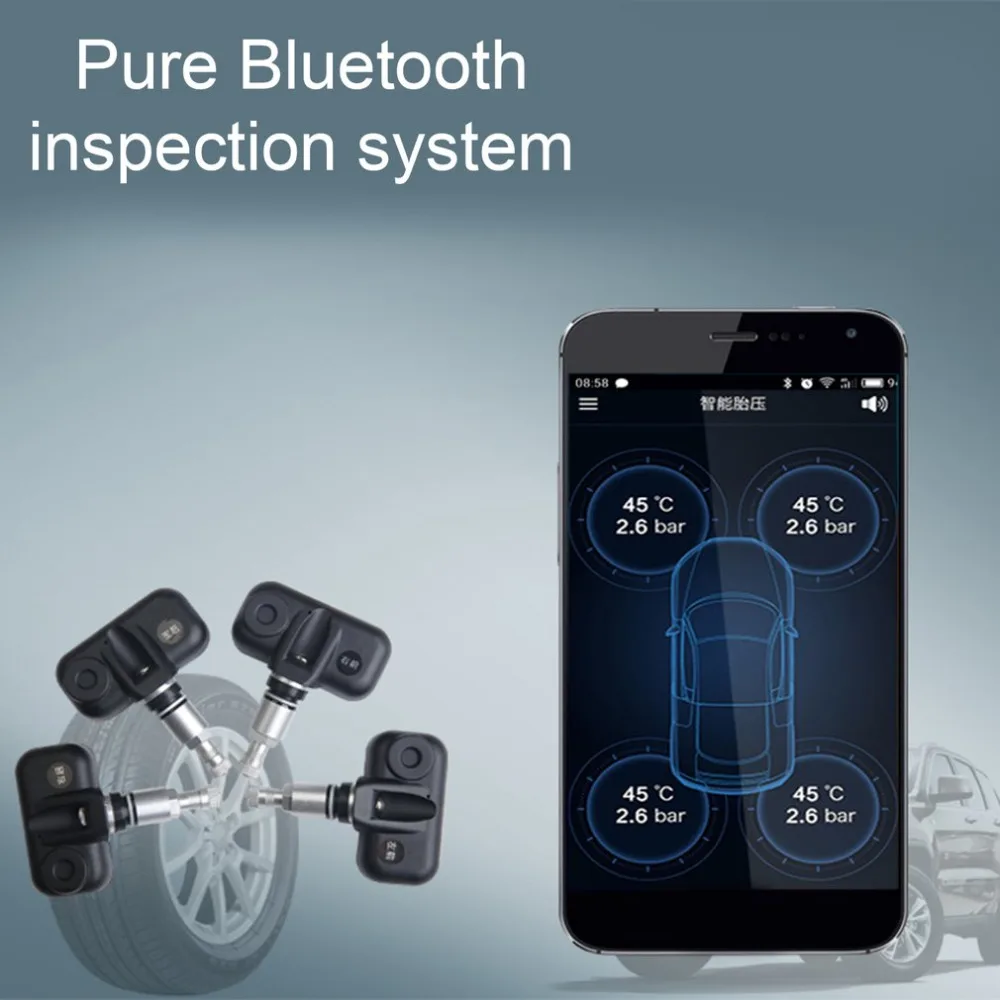 

Smart Car TPMS Bluetooth 4.0 Tyre Pressure Monitoring System APP Display With Internal or External Sensors for iOS Android
