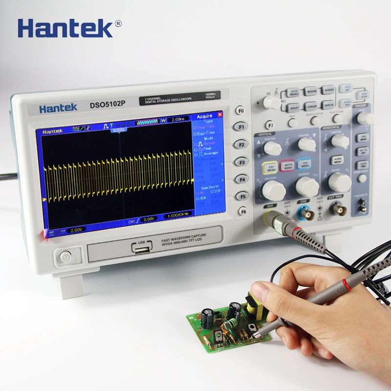 Hantek DSO5102P Цифровой осциллограф 100 МГц 2 канала 1GSa/s длина записи 40 К USB Osciloscopio ручные осциллографы