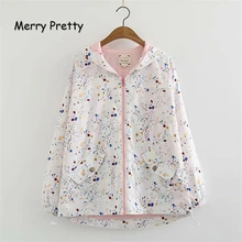 Merry Pretty Women Floral Print Backets Jackets 2019 Spring Femme Zipper Pockets Casual Long Sleeve Pockets Hooded Outerwear purple side pockets long sleeves outerwear