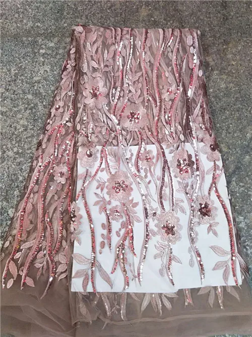 

Lace Pink sequins nigerian net lace fabric for wedding french tulle Lace Fabrics for party dress 5 yards mesh fabrics