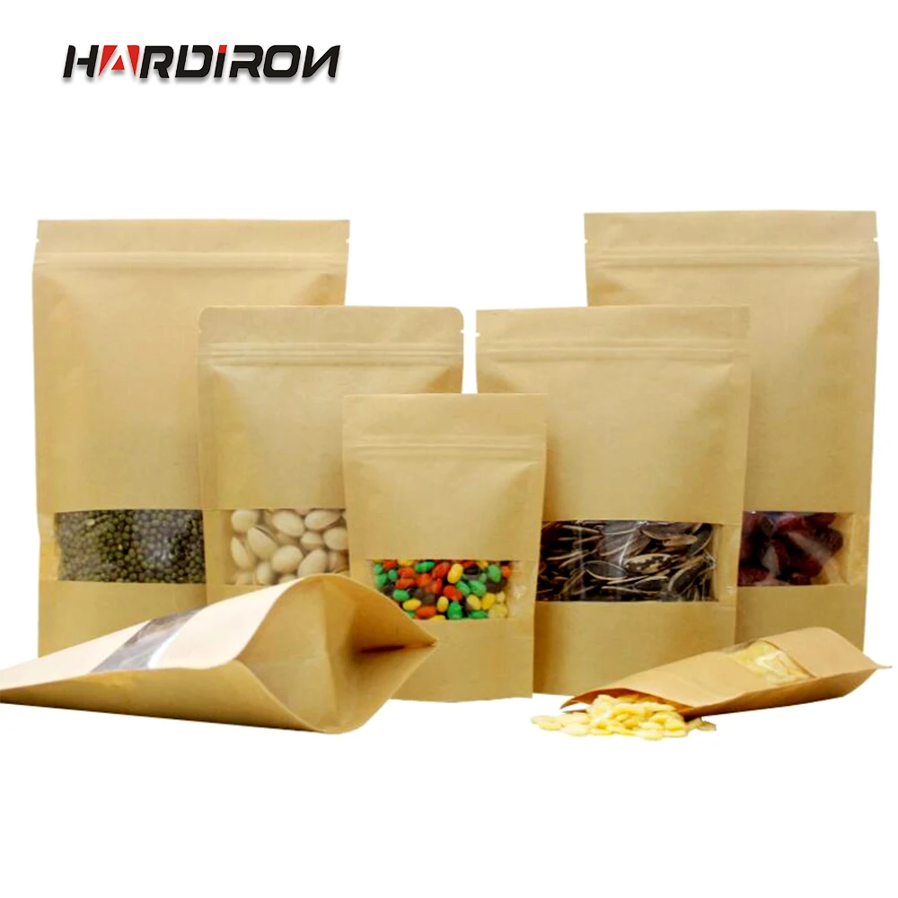 

Zip-lock Stand up Front Clear Window Kraft Paper Bags/ Recloseable Kraft Moistureproof Packaging Storage Nut,Snacks,Tea Pouches