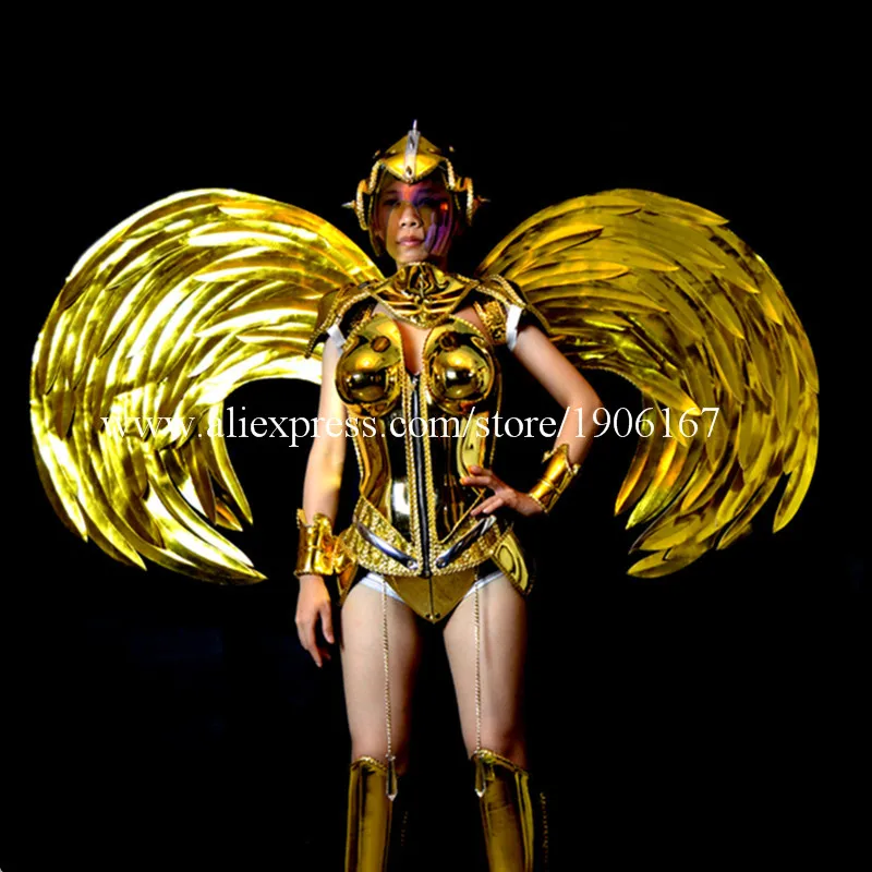 Gold Plating Victoria Dance Catwalk Show Model Dance Dress Wings Costumes Bar KTV Party Supplies Stage