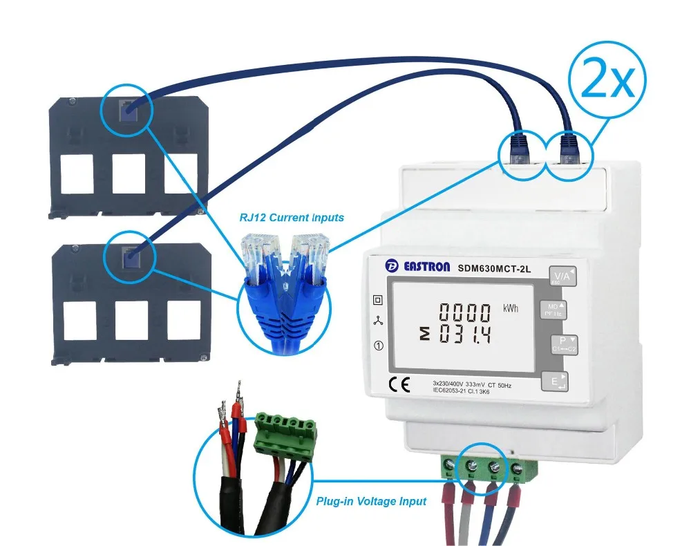 SDM630MCT-2L 3 фазы двойной нагрузки панель установленны и на din-рейку modbus счетчик электроэнергии