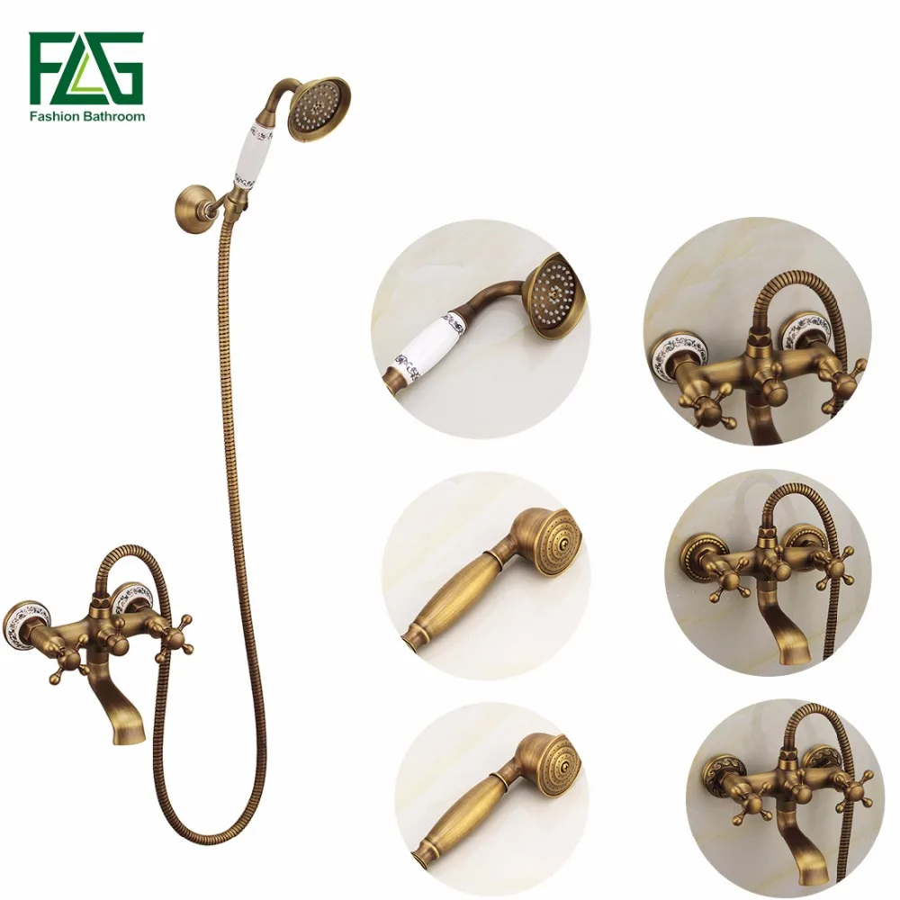 

Antique Bath Faucet Shower Bronze Porcelain Shower Faucet Bathroom Telephone Bath Faucet with Hand Shower Bathroom Shower Tap