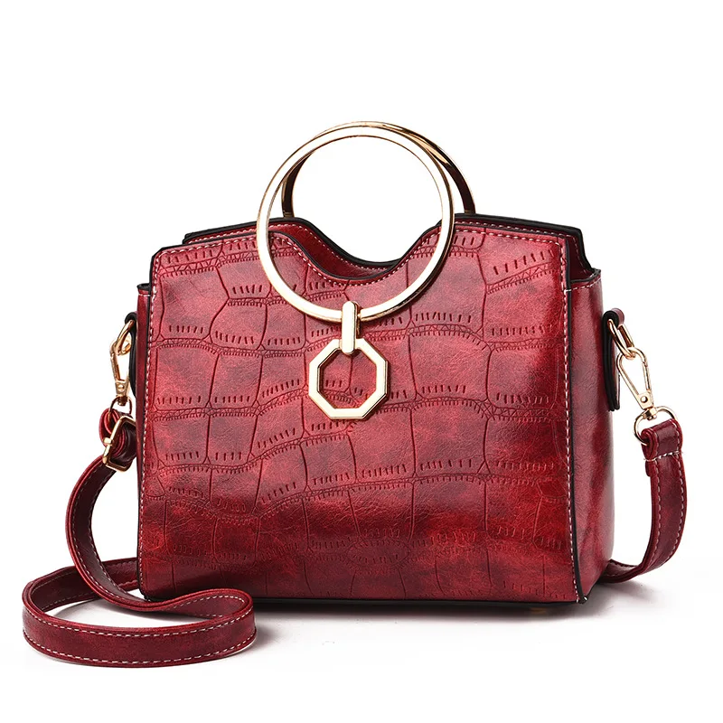 

New Arrival Round Metal Ring Top-Handle Bags Handbags Women Famous Brands 2019 Crocodile Pattern Cross Body Bags for Lady XBC067