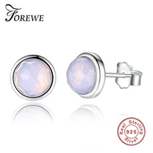 Forewe Popular October Birthday Gift 925 Sterling silver Transparent Birthstone Droplets Stud Earrings Trendy Jewelry for Women
