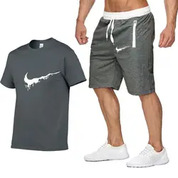 Летняя новая распродажа мужские комплекты футболки + шорты комплекты из двух предметов Повседневный Спортивный костюм 2019 прилив брендовая